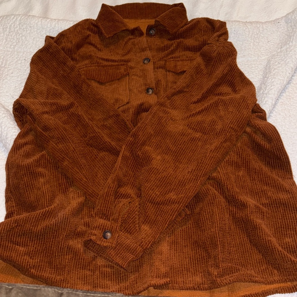 Brown velvet button up